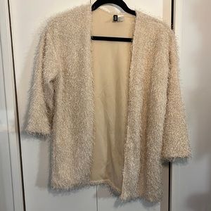 h&m shaggy jacket beige white divided
